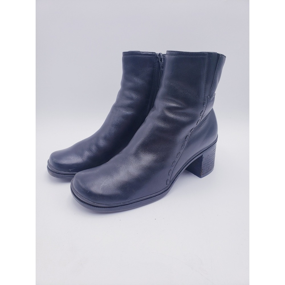 Vintage 90s Croft Barrow Ankle Boots Black Leather Square Toe Block Heel Size 7